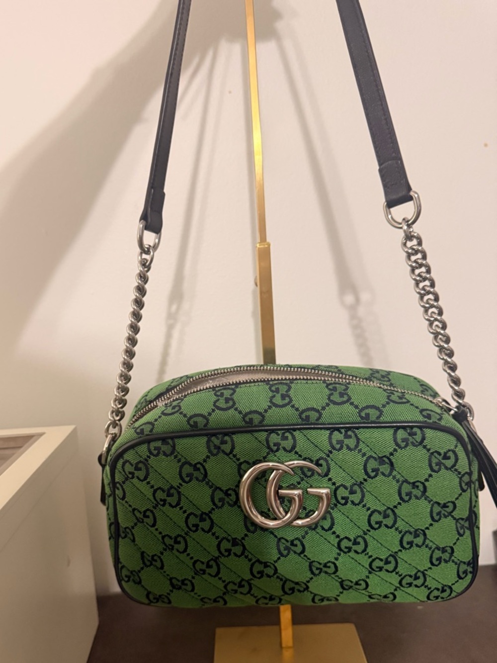Gucci Green GG Marmont canvas Crossbody with Silver Hardware